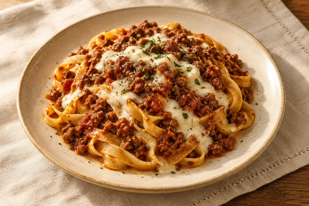 Fettucine à bolonhesa com um toque de molho bechamel